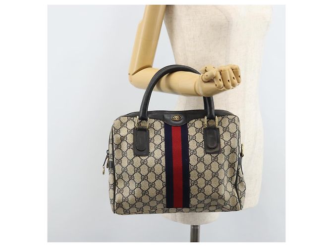Borsa a mano Gucci GG Supreme Sherry Line PVC Navy Gold Auth ep13353 D'oro Blu navy - vista 22