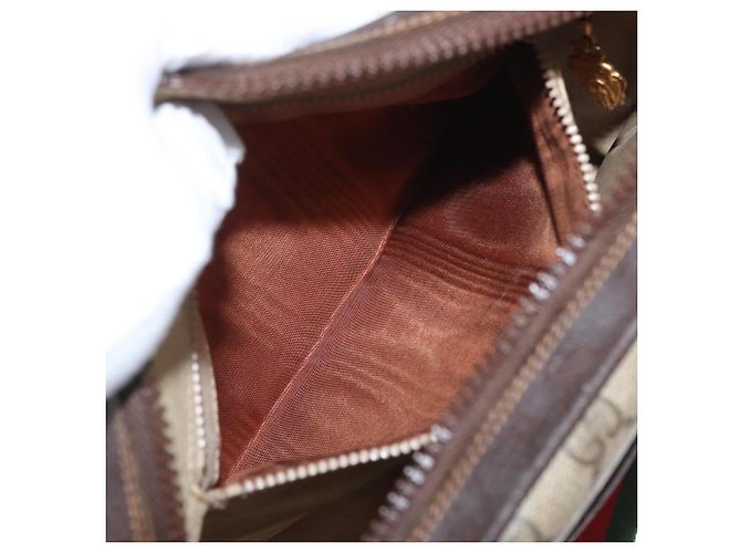 Borsa a Spalla Gucci GG Supreme Horsebit Web Sherry Line PVC Beige Oro Auth 169629 D'oro - vista 11