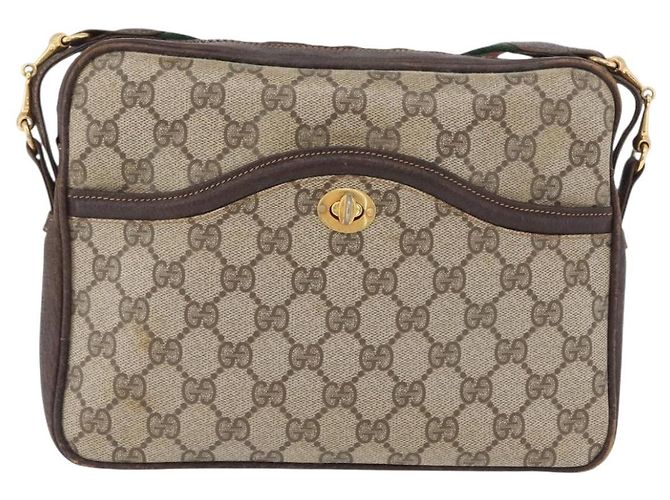 Borsa a Spalla Gucci GG Supreme Horsebit Web Sherry Line PVC Beige Oro Auth 169629 D'oro - vista 13