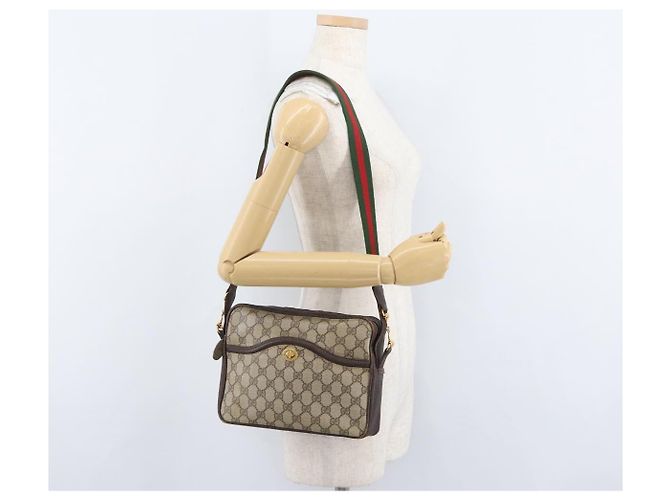 Borsa a Spalla Gucci GG Supreme Horsebit Web Sherry Line PVC Beige Oro Auth 169629 D'oro - vista 23