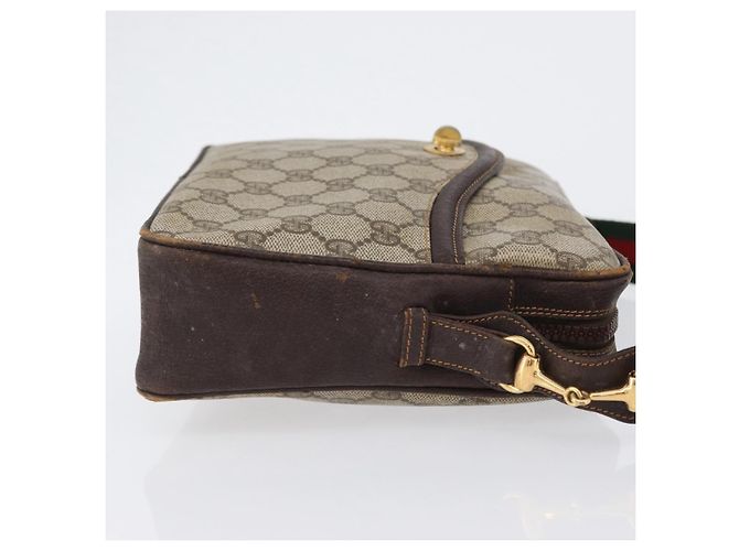 Borsa a Spalla Gucci GG Supreme Horsebit Web Sherry Line PVC Beige Oro Auth 169629 D'oro - vista 3