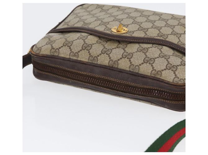 Borsa a Spalla Gucci GG Supreme Horsebit Web Sherry Line PVC Beige Oro Auth 169629 D'oro - vista 6