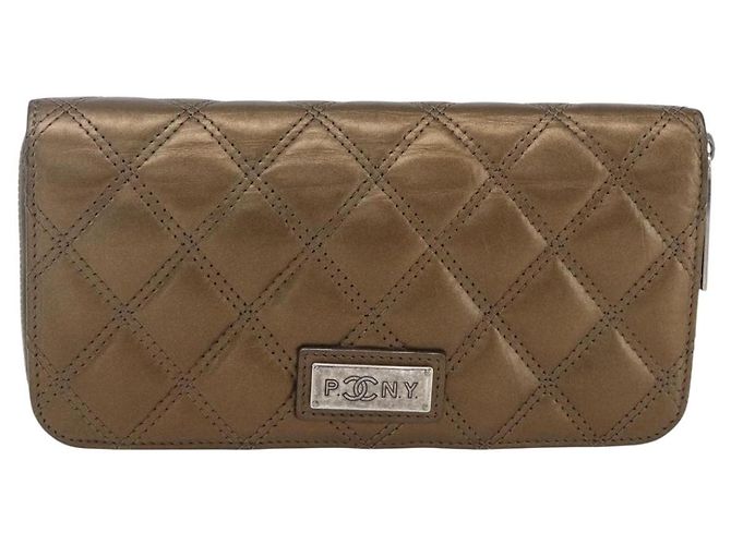 CHANEL Bicolore Long Wallet Leather Gold CC Auth LNZ276V Golden - view 13