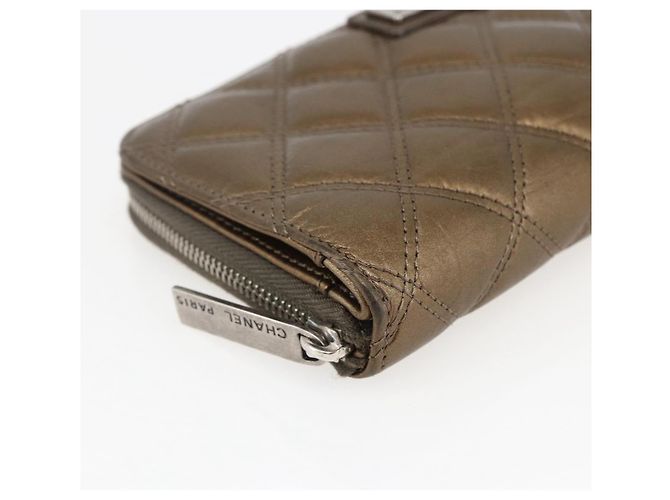 CHANEL Bicolore Long Wallet Leather Gold CC Auth LNZ276V Golden - view 15