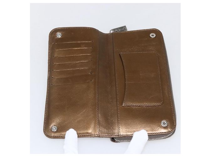 CHANEL Bicolore Long Wallet Leather Gold CC Auth LNZ276V Golden - view 8