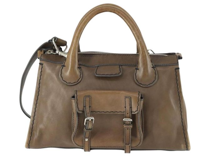 Chloé Chloe Edith Handtasche Leder 2-Wege Braun Silber Authentisch hk3383 - Ansicht 13