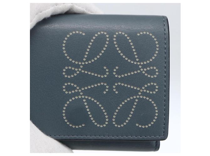 Portafoglio Anagram LOEWE Pelle Blu Argento Auth 166820 - vista 17