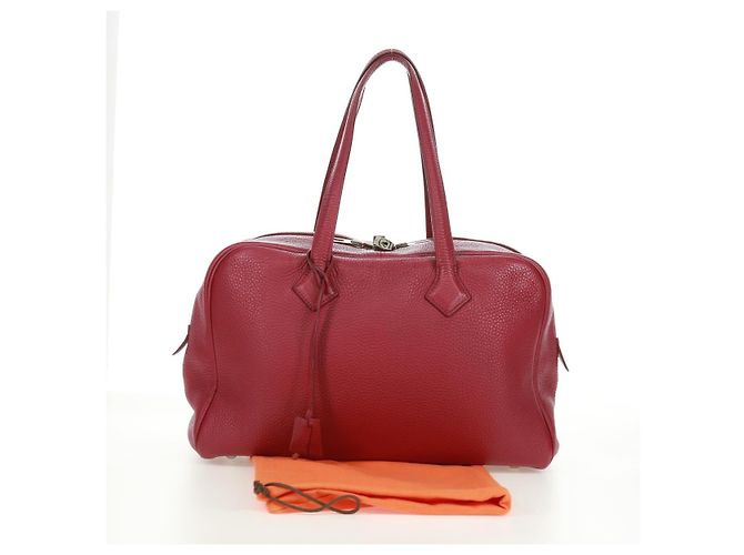 Hermès HERMES Victoria 35 Borsa a Mano Tosca Pelle Taurillon Rossa Argento Auth SK005SM Rosso - vista 12