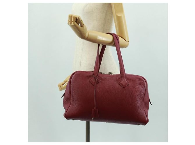Hermès HERMES Victoria 35 Borsa a Mano Tosca Pelle Taurillon Rossa Argento Auth SK005SM Rosso - vista 24