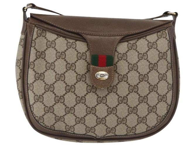 Bolsa Gucci GG Supreme Web Sherry Line em PVC bege e dourado 10 02 056 Auth BA10446 - vista 13