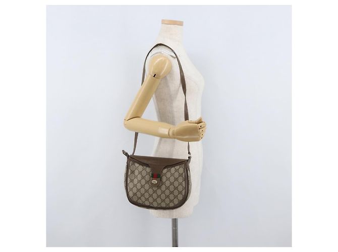 Bolsa Gucci GG Supreme Web Sherry Line em PVC bege e dourado 10 02 056 Auth BA10446 - vista 23