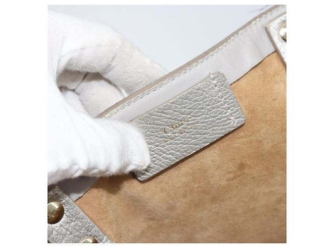 Chloé Borsa Tote in Pelle Argento Auth BA10228 - vista 18
