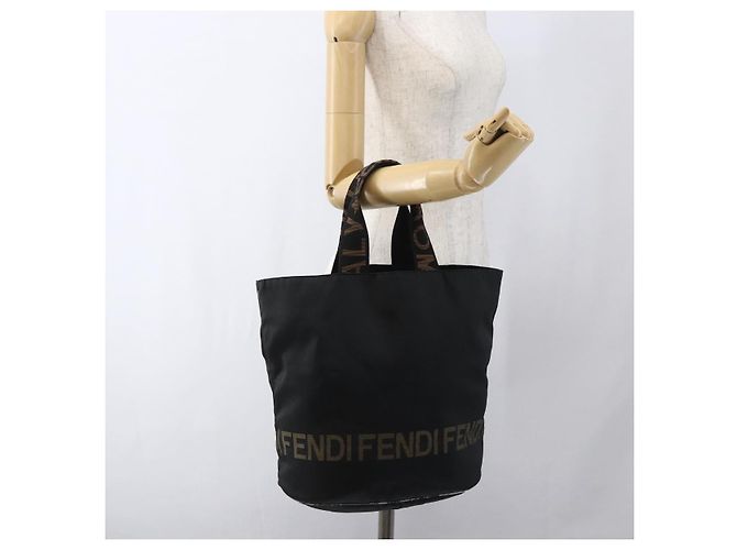 Borsa a mano FENDI in nylon nero e oro Auth fm5150 D'oro - vista 19