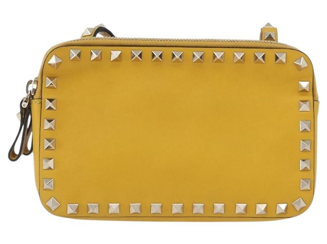 Borsa a Spalla Rock Studs in Pelle Giallo Oro Auth BA10807 di Gianni Versace D'oro - vista 2