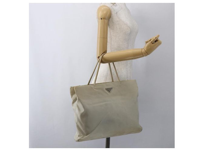 Borsa Tote PRADA Nylon Beige Argento Auth 173539 - vista 24