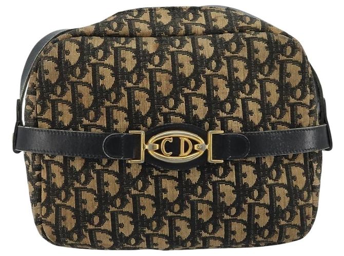 Borsa a Spalla in Tela Trotter Christian Dior Blu Navy Oro Auth 173214 D'oro - vista 13