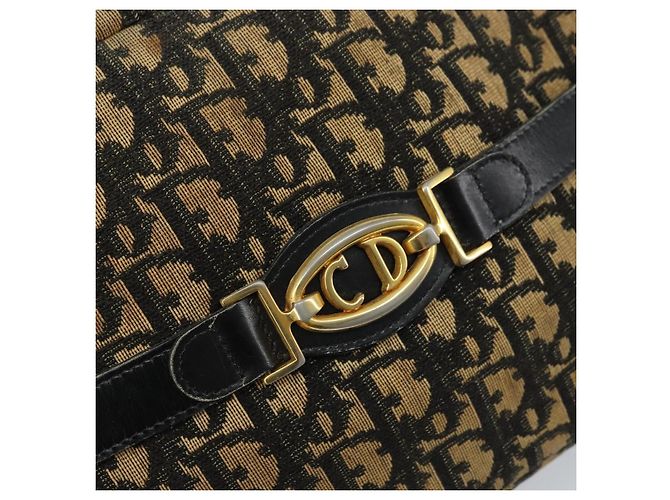 Borsa a Spalla in Tela Trotter Christian Dior Blu Navy Oro Auth 173214 D'oro - vista 17