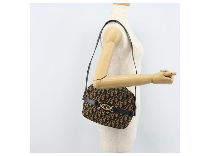 Borsa a Spalla in Tela Trotter Christian Dior Blu Navy Oro Auth 173214 D'oro - vista 20
