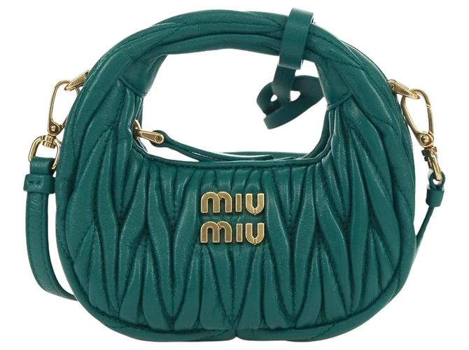 Borsa a Spalla Miu Miu Matelassé Micro Hobo in Pelle Verde Oro Auth 168972SM D'oro - vista 13