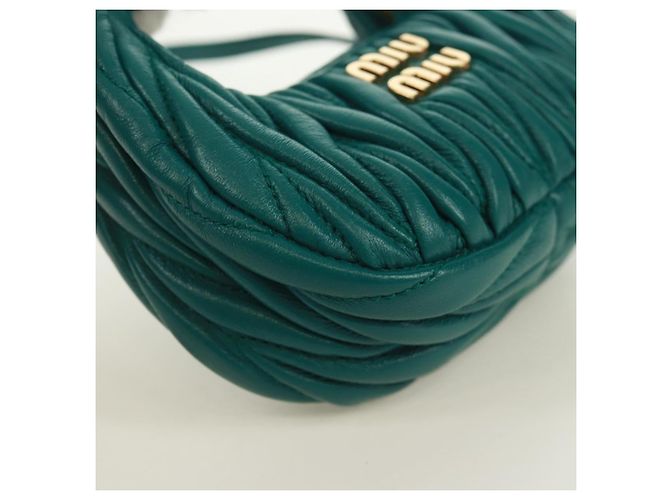 Borsa a Spalla Miu Miu Matelassé Micro Hobo in Pelle Verde Oro Auth 168972SM D'oro - vista 15