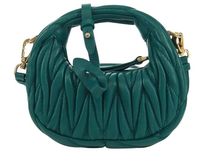 Borsa a Spalla Miu Miu Matelassé Micro Hobo in Pelle Verde Oro Auth 168972SM D'oro - vista 2