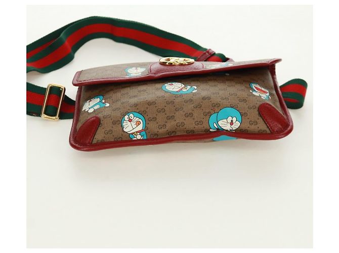 GUCCI GG Supreme Web Sherry Line Marsupio PVC Beige Oro 647817 Auth 173178M D'oro - vista 5