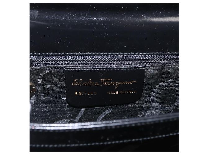 Borsa Tote Gancini in pelle nera e oro Salvatore Ferragamo Auth fm5152 Nero D'oro - vista 12
