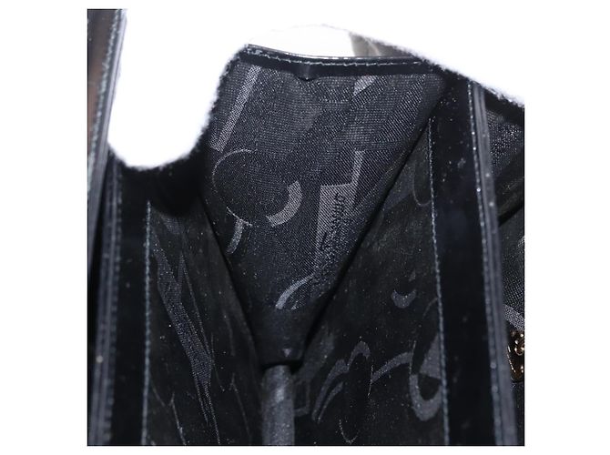 Borsa Tote Gancini in pelle nera e oro Salvatore Ferragamo Auth fm5152 Nero D'oro - vista 19