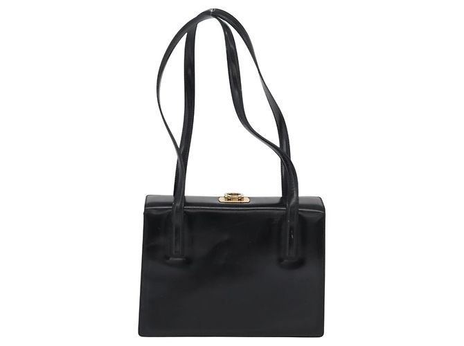 Borsa Tote Gancini in pelle nera e oro Salvatore Ferragamo Auth fm5152 Nero D'oro - vista 2