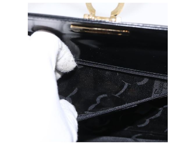 Borsa Tote Gancini in pelle nera e oro Salvatore Ferragamo Auth fm5152 Nero D'oro - vista 23
