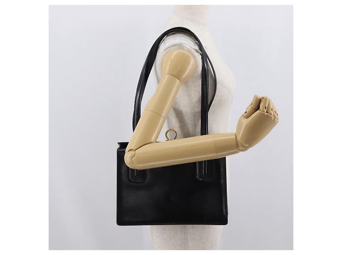 Borsa Tote Gancini in pelle nera e oro Salvatore Ferragamo Auth fm5152 Nero D'oro - vista 24