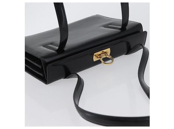 Borsa Tote Gancini in pelle nera e oro Salvatore Ferragamo Auth fm5152 Nero D'oro - vista 7