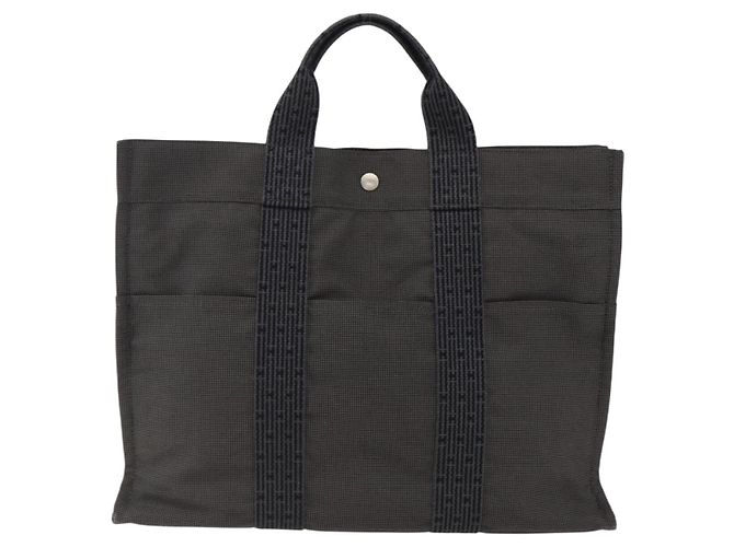 Hermès HERMES Handtasche Her Line Tote MM aus Canvas Grau Silber Authentisch 172598 Braun - Ansicht 13