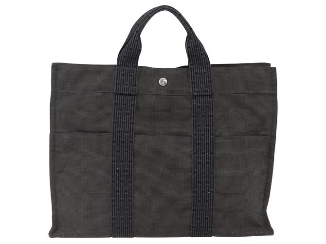 Hermès HERMES Handtasche Her Line Tote MM aus Canvas Grau Silber Authentisch 172598 Braun - Ansicht 2
