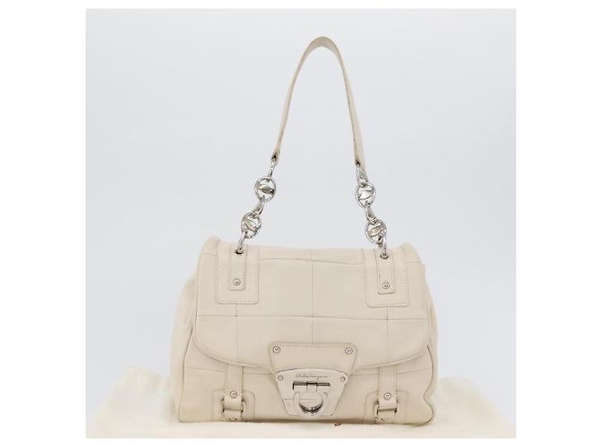 Borsa a mano One Belt in pelle bianca e argento di Salvatore Ferragamo Auth am10782 Bianco - vista 12