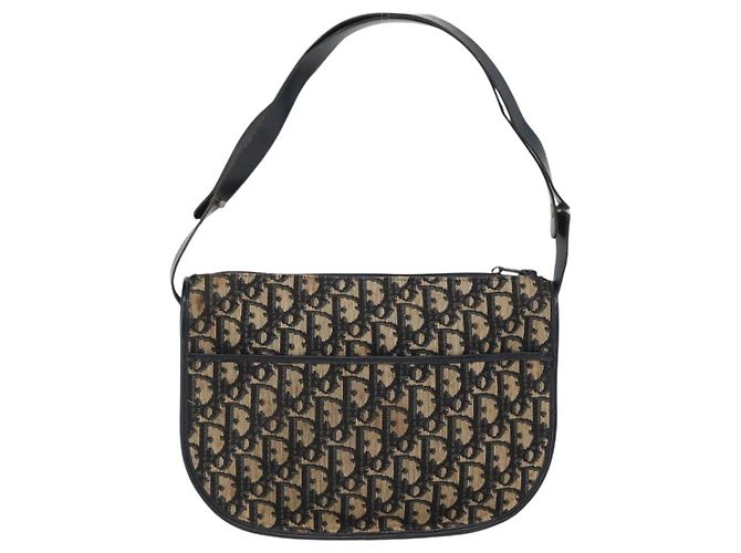 Borsa a Spalla in Tela Trotter Christian Dior Blu Navy Oro Auth ep13512 D'oro - vista 2