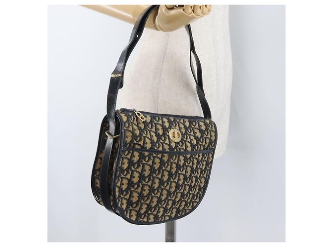 Borsa a Spalla in Tela Trotter Christian Dior Blu Navy Oro Auth ep13512 D'oro - vista 24