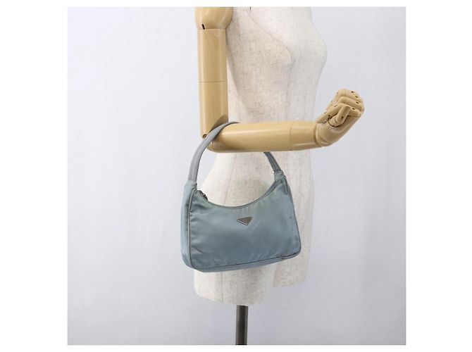 Pochette in nylon PRADA blu baby argento autentica fm5138 Blu chiaro - vista 21