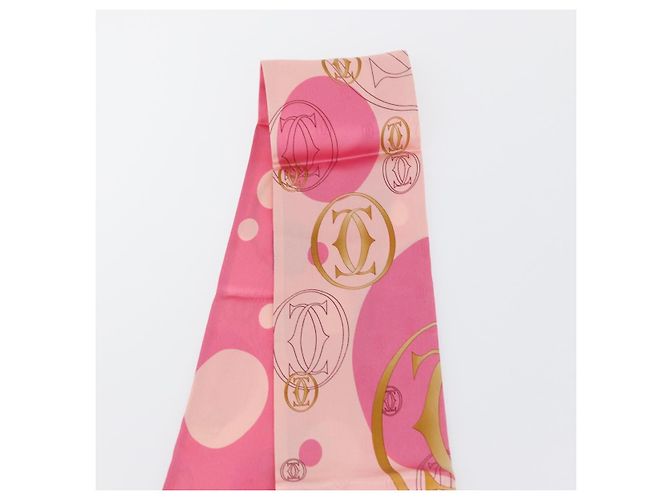Sciarpa in seta rosa Cartier Auth am10833V - vista 7