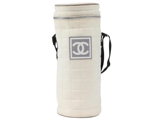 Borsa porta bottiglia in nylon bianco e argento della linea sportiva CHANEL con CC Auth bs33406 - vista 13