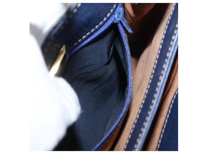 Bolso de Hombro LOEWE de Cuero Azul Marino Dorado Auth ep13402 - vista 12