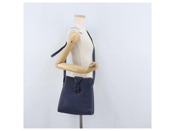 Bolso de Hombro LOEWE de Cuero Azul Marino Dorado Auth ep13402 - vista 25