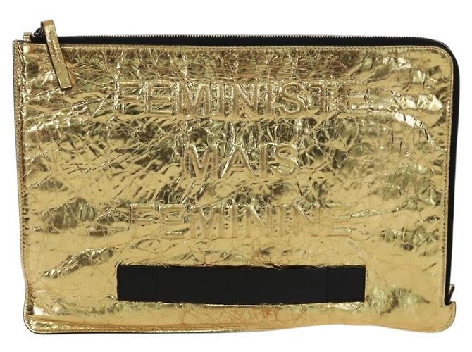 CHANEL Bolso de Mano de Cuero Dorado CC Auth 165360M - vista 13