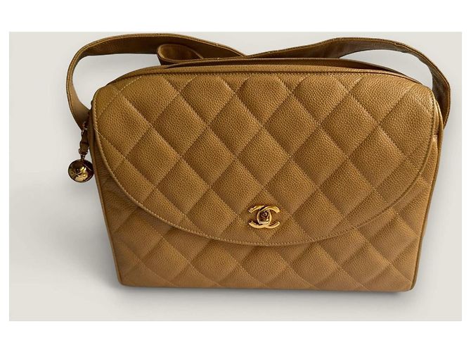 Camera Borsa a tracolla in caviar Chanel Beige - vista 10