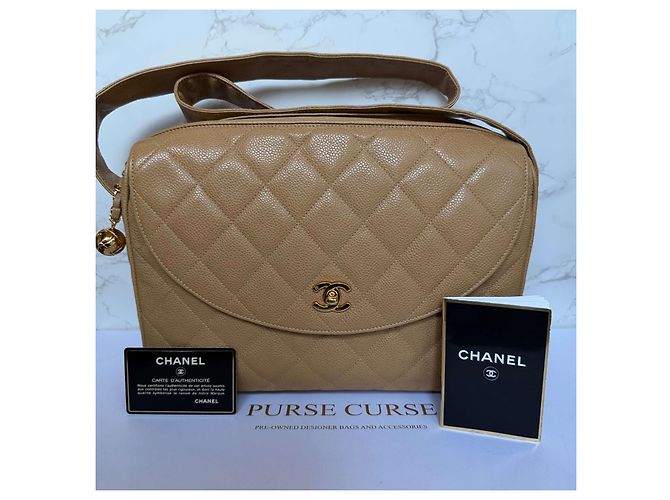 Camera Borsa a tracolla in caviar Chanel Beige - vista 2