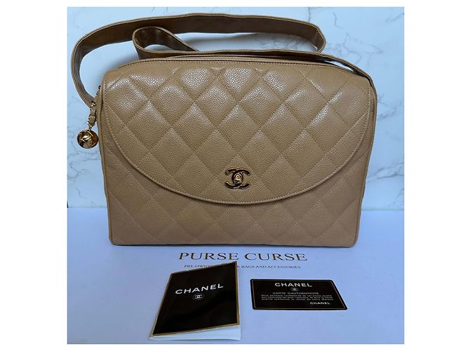 Camera Borsa a tracolla in caviar Chanel Beige - vista 3