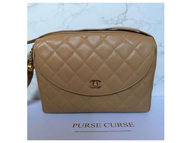 Camera Borsa a tracolla in caviar Chanel Beige - vista 5
