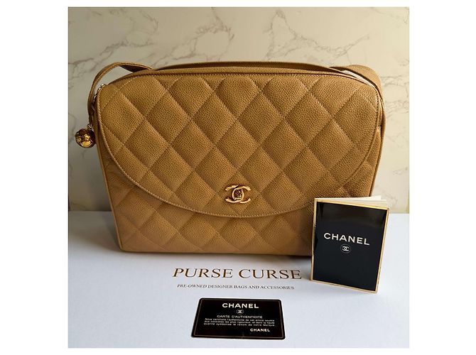 Camera Borsa a tracolla in caviar Chanel Beige - vista 7