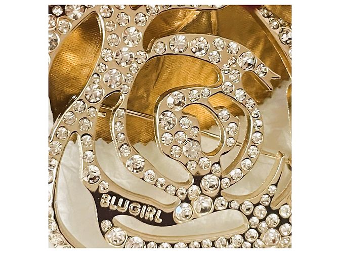 Bellissima spilla Blugirl di BLUMARINE a forma di rosa con cristalli Bianco D'oro - vista 3