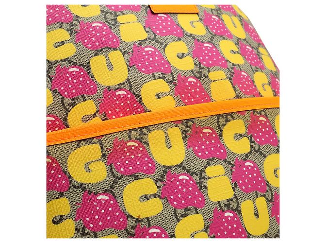 Zaino Gucci GG Supreme Rosa Beige Arancione Giallo - vista 8